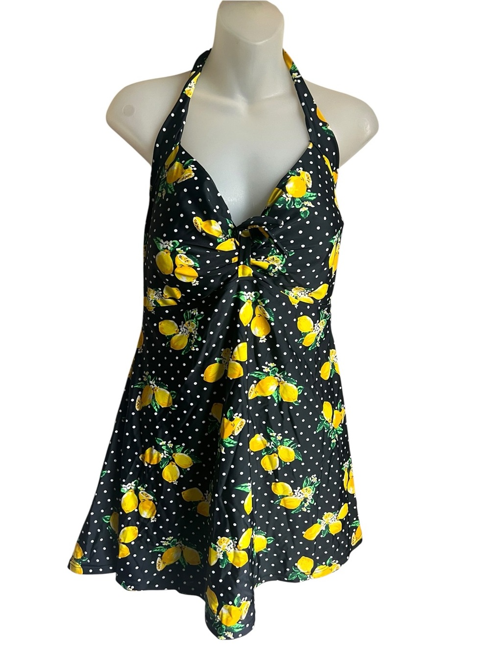 COCOSHIP Women's Polka Dotβ Lemon Halter Swimdress Swimsuit Size 3X Retro Beach